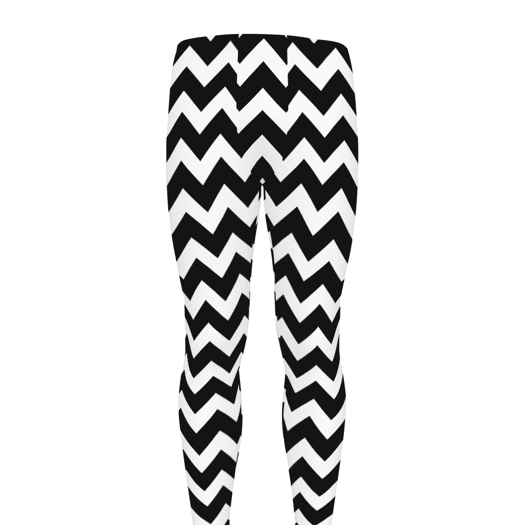 Black And White Chevron Pattern Print Men's leggings