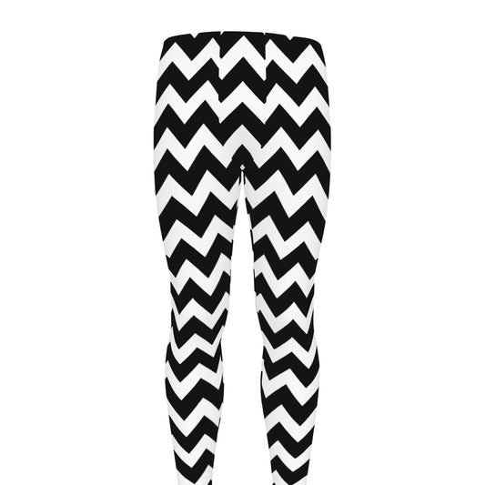 Black And White Chevron Pattern Print Men's leggings