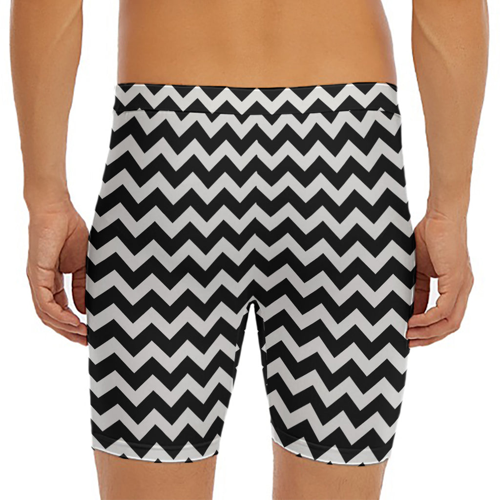 Black And White Chevron Pattern Print Men's Long Boxer Briefs