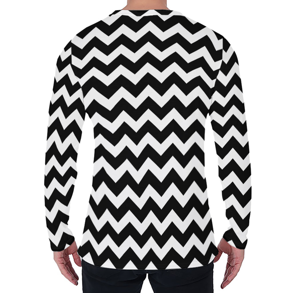 Black And White Chevron Pattern Print Men's Long Sleeve T-Shirt