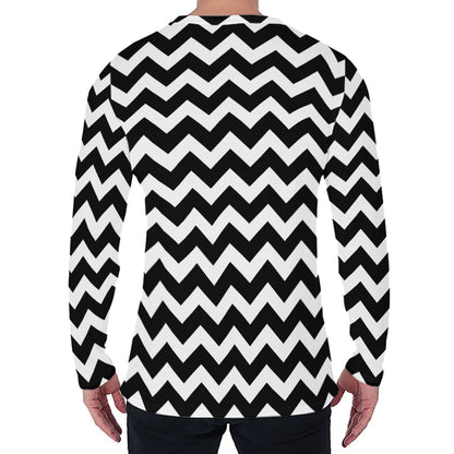 Black And White Chevron Pattern Print Men's Long Sleeve T-Shirt