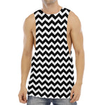 Black And White Chevron Pattern Print Men's Muscle Tank Top