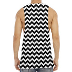 Black And White Chevron Pattern Print Men's Muscle Tank Top