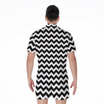 Black And White Chevron Pattern Print Men's Rompers