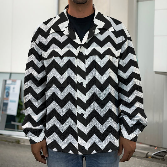 Black And White Chevron Pattern Print Men's Shirt Jacket