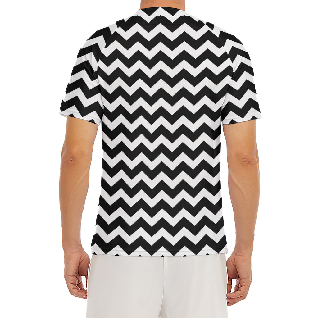 Black And White Chevron Pattern Print Men's Short Sleeve Rash Guard