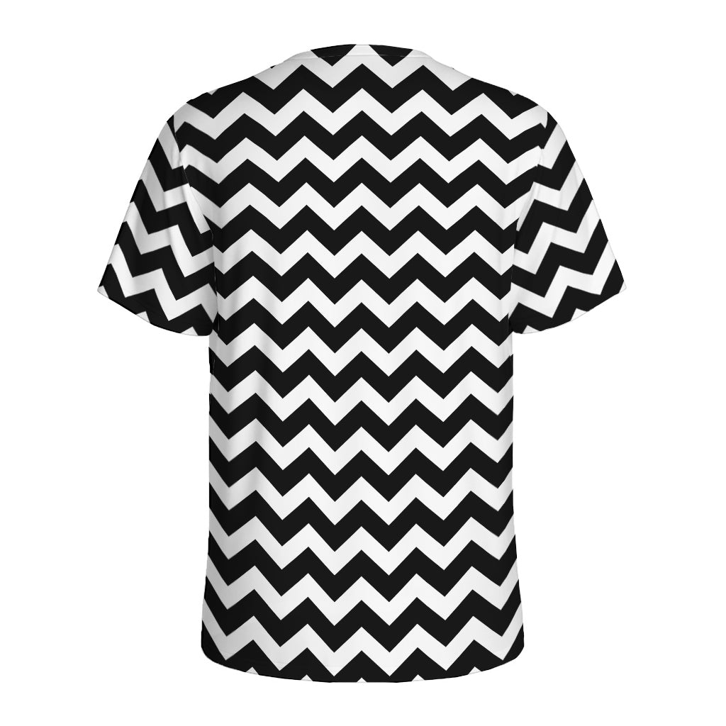 Black And White Chevron Pattern Print Men's Sports T-Shirt