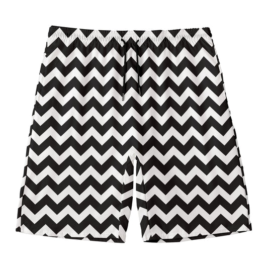Black And White Chevron Pattern Print Men's Swim Trunks