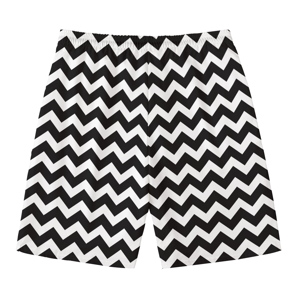 Black And White Chevron Pattern Print Men's Swim Trunks
