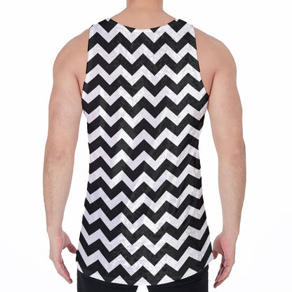 Black And White Chevron Pattern Print Men's Velvet Tank Top