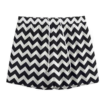 Black And White Chevron Pattern Print Mesh Shorts