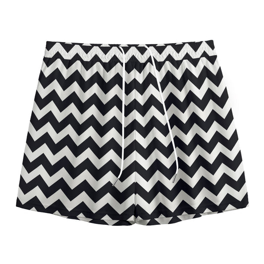 Black And White Chevron Pattern Print Mesh Shorts