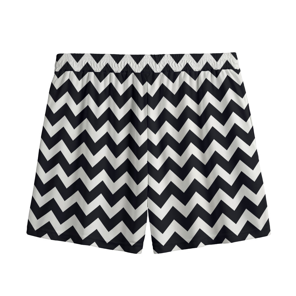 Black And White Chevron Pattern Print Mesh Shorts
