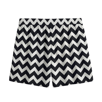 Black And White Chevron Pattern Print Mesh Shorts