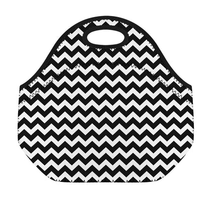 Black And White Chevron Pattern Print Neoprene Lunch Bag