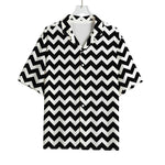 Black And White Chevron Pattern Print Rayon Hawaiian Shirt