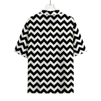 Black And White Chevron Pattern Print Rayon Hawaiian Shirt