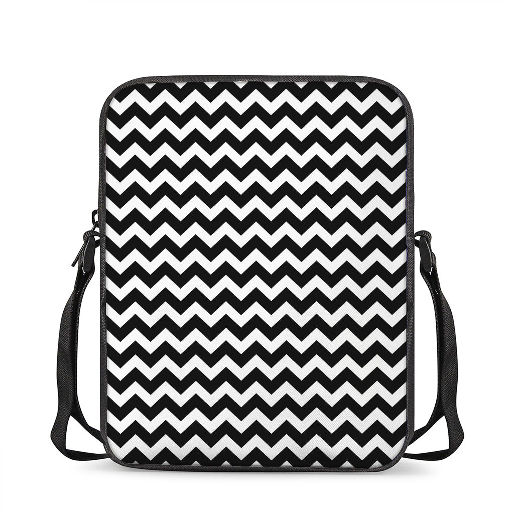Black And White Chevron Pattern Print Rectangular Crossbody Bag