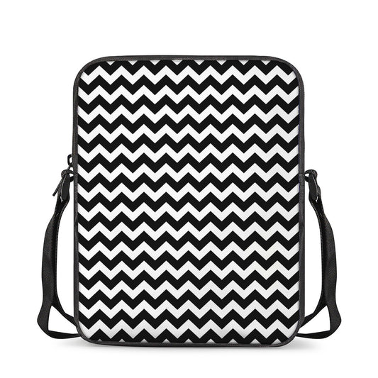 Black And White Chevron Pattern Print Rectangular Crossbody Bag