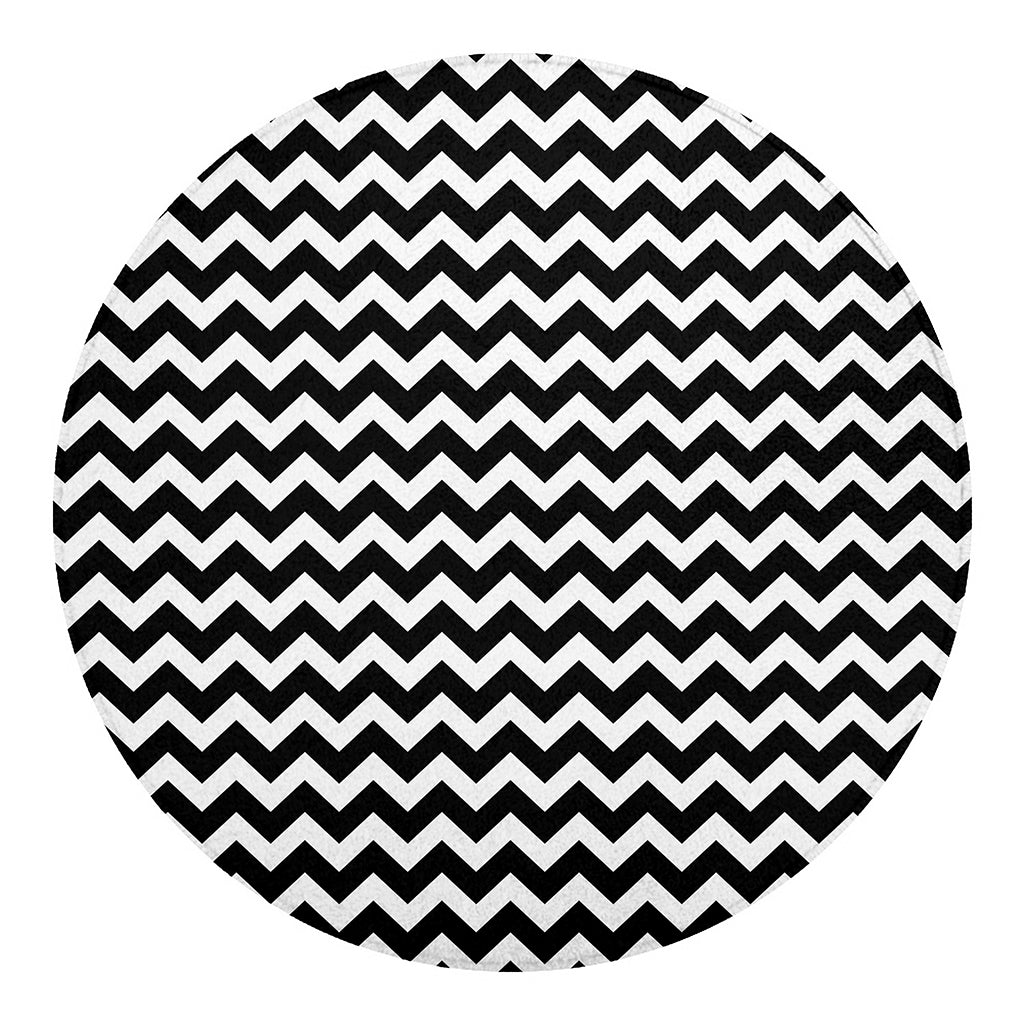 Black And White Chevron Pattern Print Round Blanket