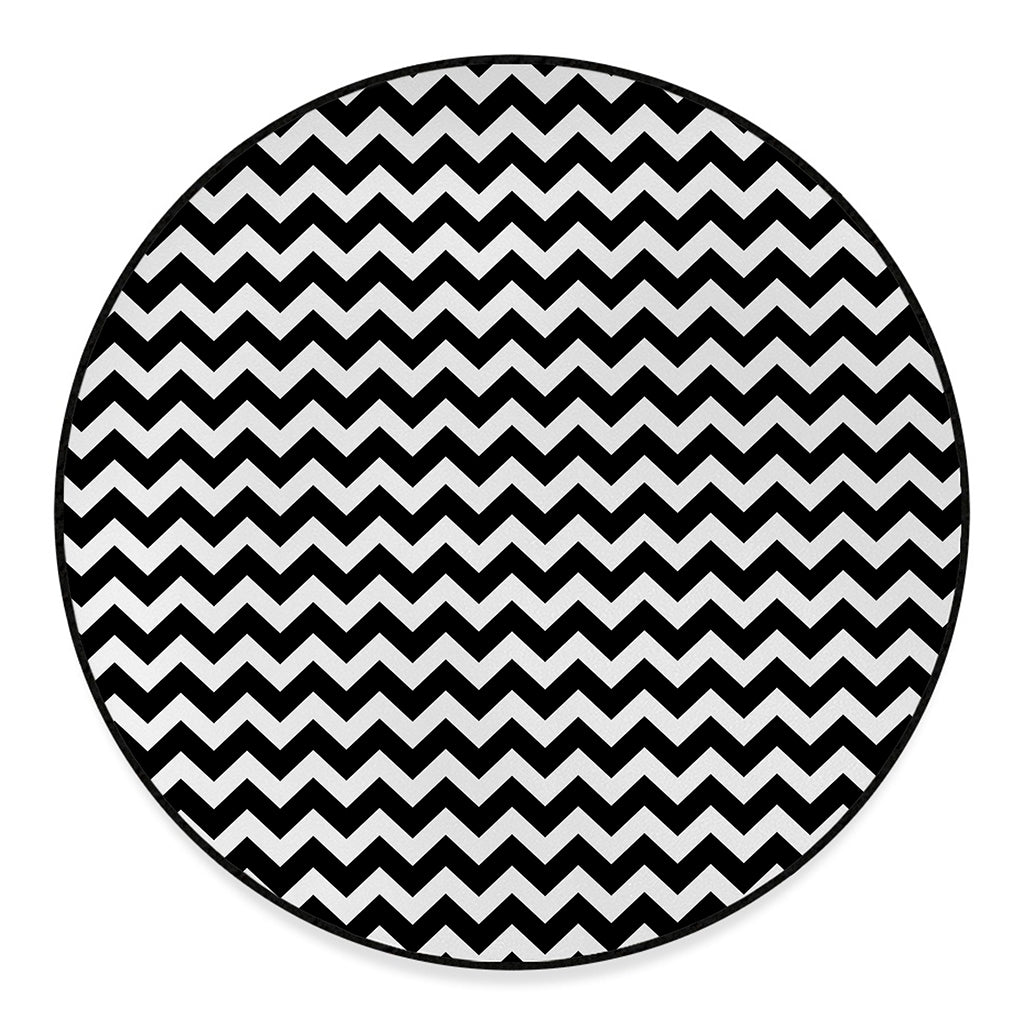Black And White Chevron Pattern Print Round Floor Mat