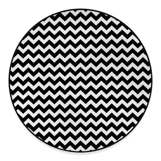 Black And White Chevron Pattern Print Round Floor Mat