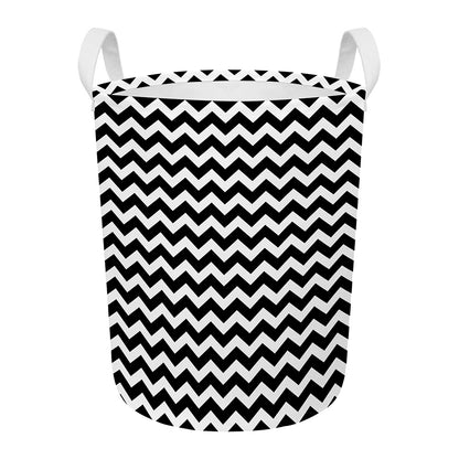 Black And White Chevron Pattern Print Round Laundry Basket