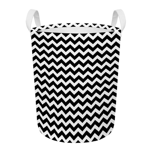 Black And White Chevron Pattern Print Round Laundry Basket