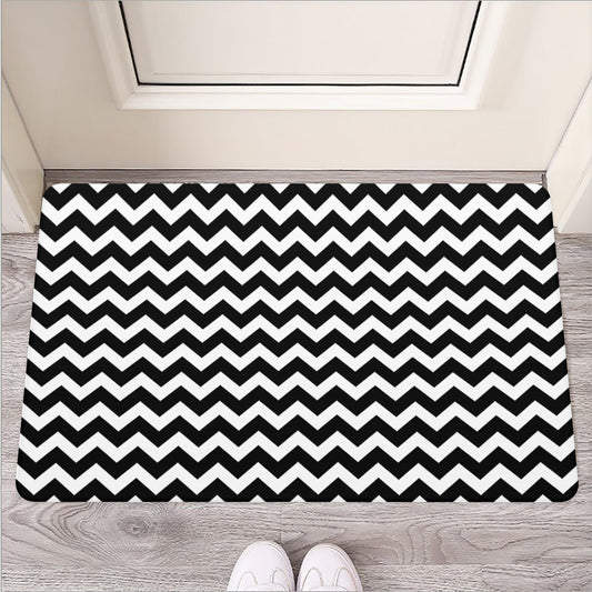 Black And White Chevron Pattern Print Rubber Doormat