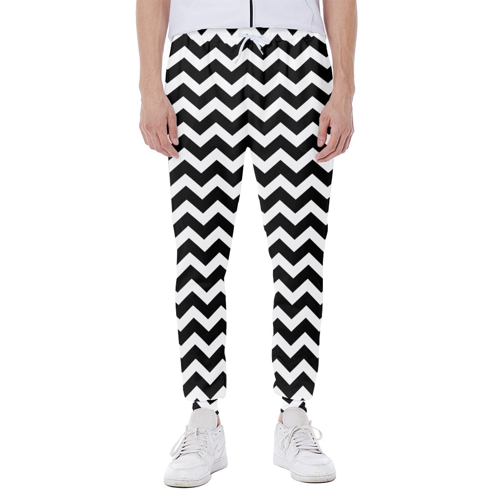 Black And White Chevron Pattern Print Scuba Joggers
