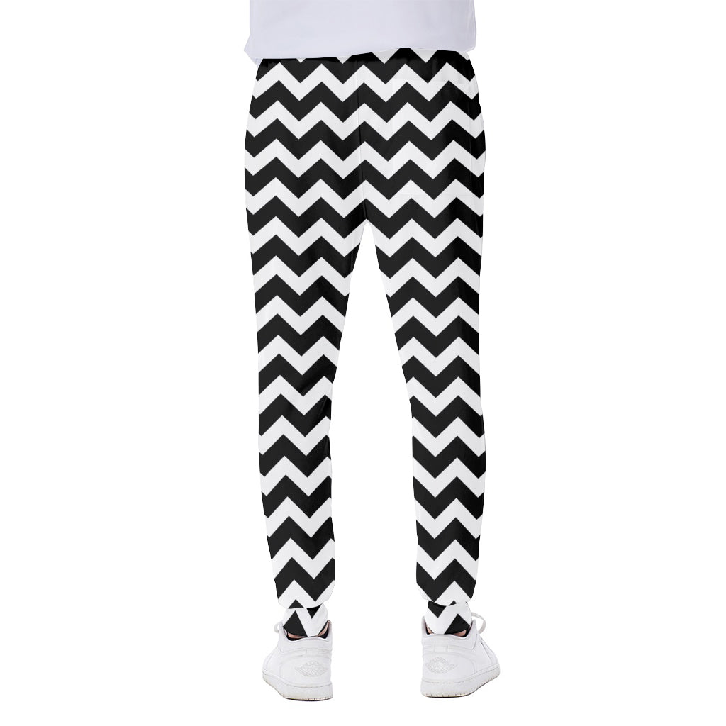 Black And White Chevron Pattern Print Scuba Joggers