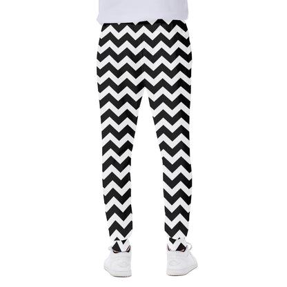 Black And White Chevron Pattern Print Scuba Joggers