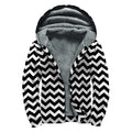Black And White Chevron Pattern Print Sherpa Lined Zip Up Hoodie