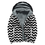 Black And White Chevron Pattern Print Sherpa Lined Zip Up Hoodie
