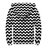 Black And White Chevron Pattern Print Sherpa Lined Zip Up Hoodie