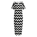 Black And White Chevron Pattern Print Short Sleeve Long Nightdress