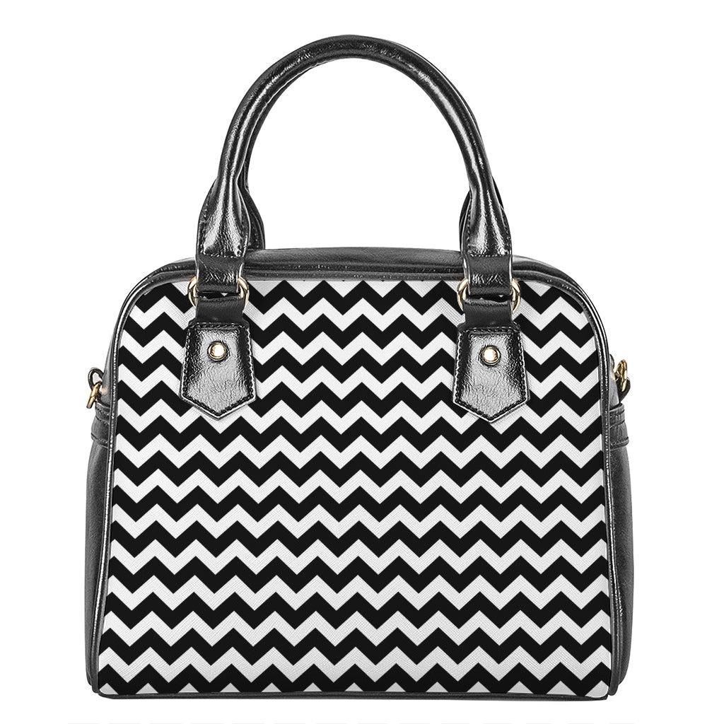 Black And White Chevron Pattern Print Shoulder Handbag