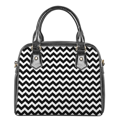 Black And White Chevron Pattern Print Shoulder Handbag