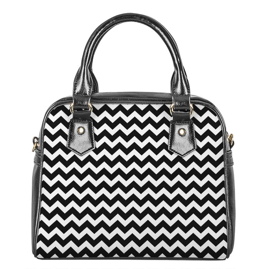 Black And White Chevron Pattern Print Shoulder Handbag