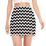 Black And White Chevron Pattern Print Side Slit Mini Skirt