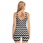 Black And White Chevron Pattern Print Sleeveless One Piece Swimsuit