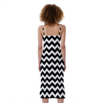 Black And White Chevron Pattern Print Slim Fit Midi Cami Dress