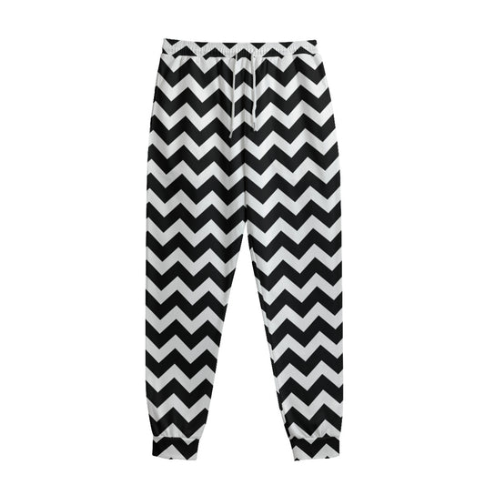 Black And White Chevron Pattern Print Sweatpants