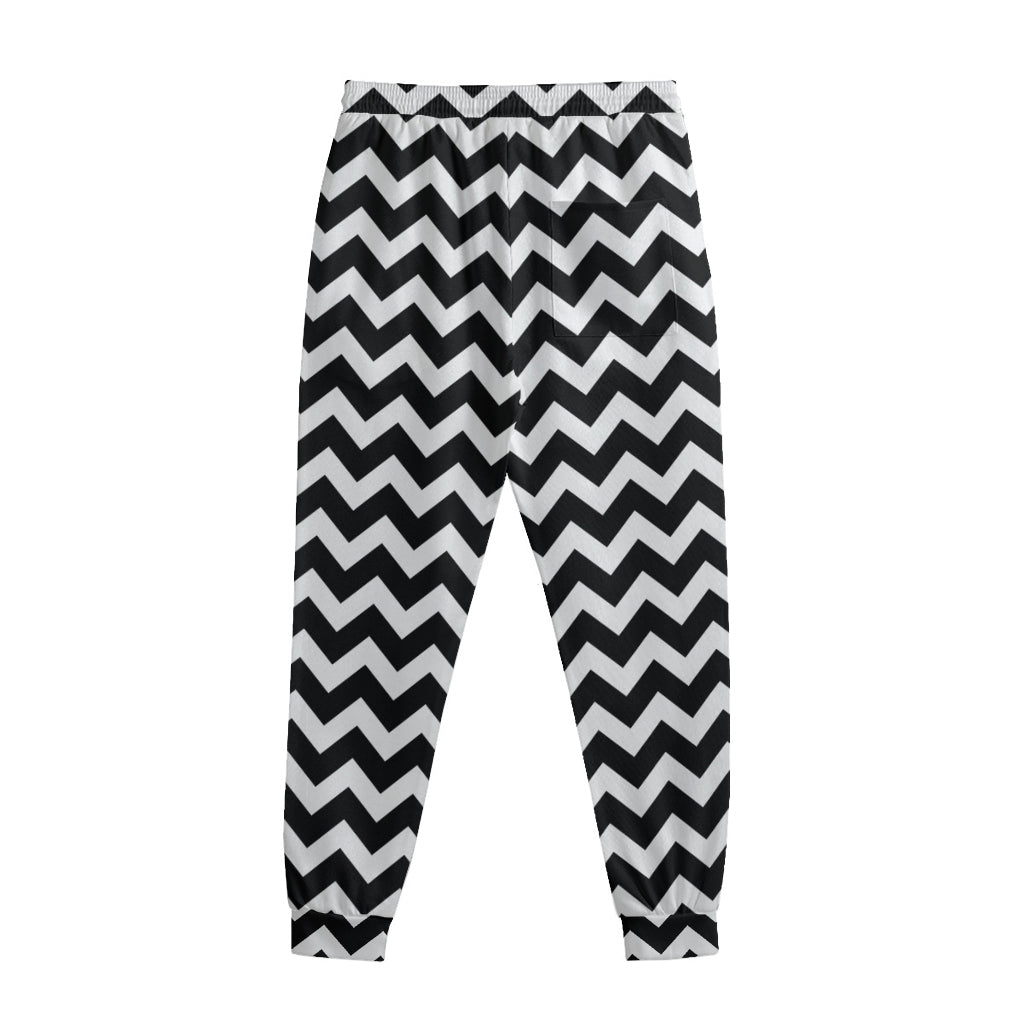 Black And White Chevron Pattern Print Sweatpants