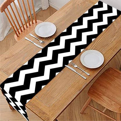 Black And White Chevron Pattern Print Table Runner