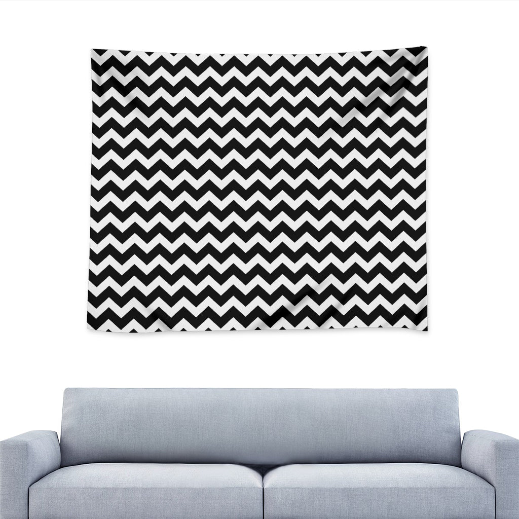 Black And White Chevron Pattern Print Tapestry