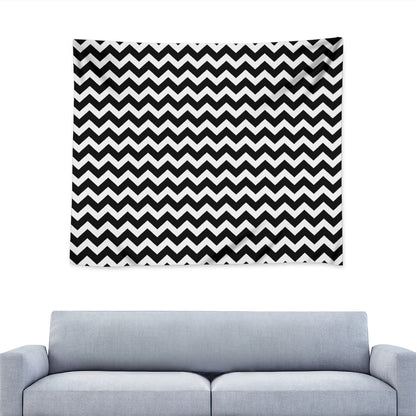 Black And White Chevron Pattern Print Tapestry