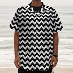 Black And White Chevron Pattern Print Textured Short Sleeve Shirt
