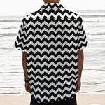 Black And White Chevron Pattern Print Textured Short Sleeve Shirt