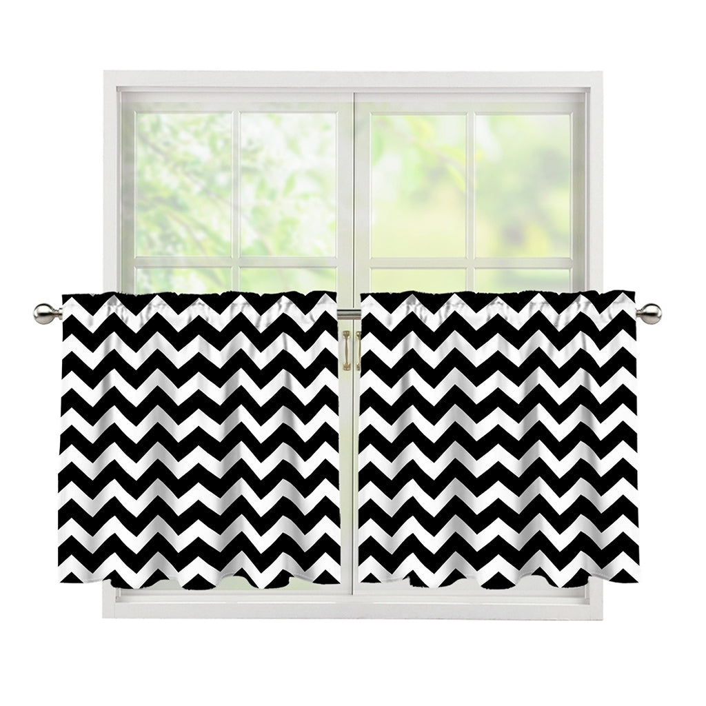 Black And White Chevron Pattern Print Tier Curtains